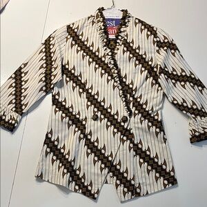 Women's Ruffle-Trim Blazer in Cream & Brown size SS